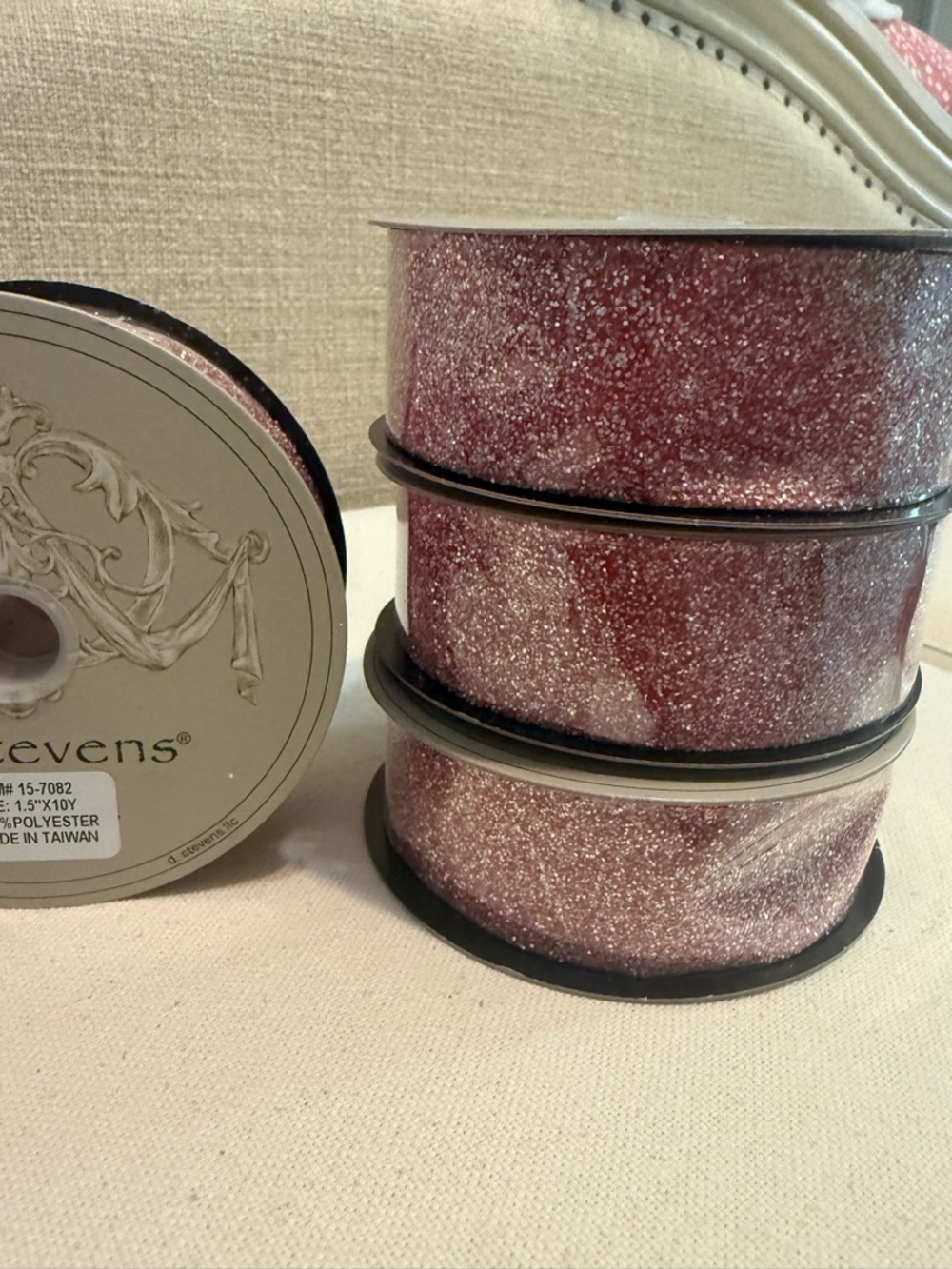 D. Stevens  RED/Pink Glitter Wired Ribbon Spool. Looks like a crystal candy!